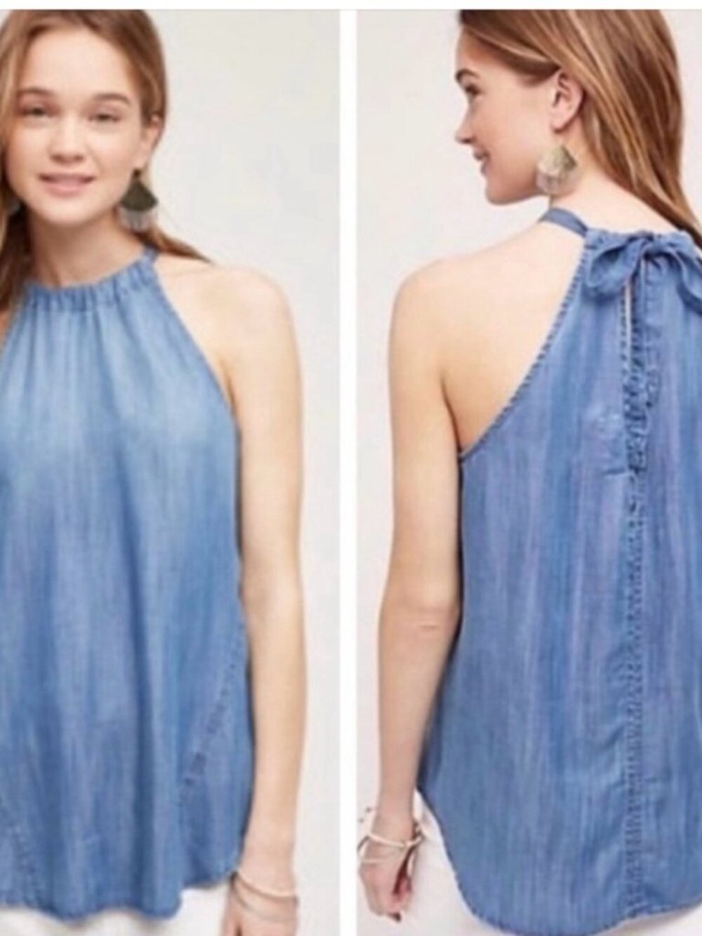 Cloth & Stone Chambray Tencel Halter Top Blue Size XS